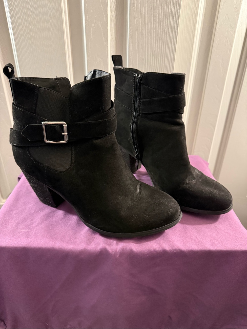 Torrid Black Suede Ankle Boots with Buckle Strap - Women